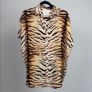 Acacia Swimwear Silk Tiger Stripe Button-Down Shirt